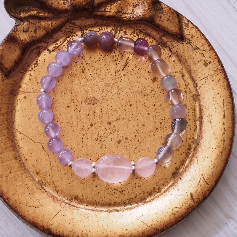 Lucky bracelet Rose quartz Lavender amethyst Flourite - สร้อยข้อมือ - เครื่องประดับพลอย สึชมพู