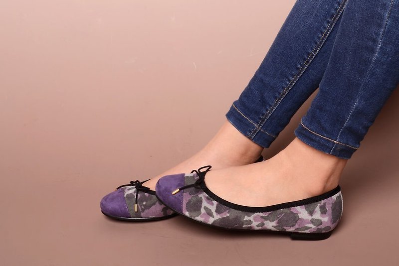 手工娃娃鞋  浪漫迷彩 - 女休閒鞋/帆布鞋 - 真皮 紫色