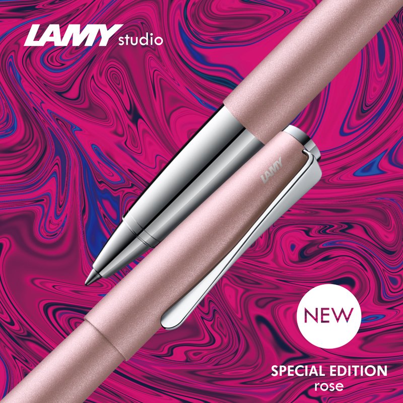 【雷雕免費刻字】LAMY 鋼珠筆+筆袋禮盒 / studio 系列  - 玫瑰粉 - 鋼珠筆 - 鋁合金 粉紅色