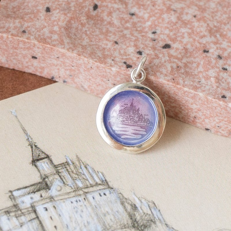 環遊世界法國【聖米歇爾山】925純銀手工琺瑯項鍊 - 項鍊 - 純銀 銀色