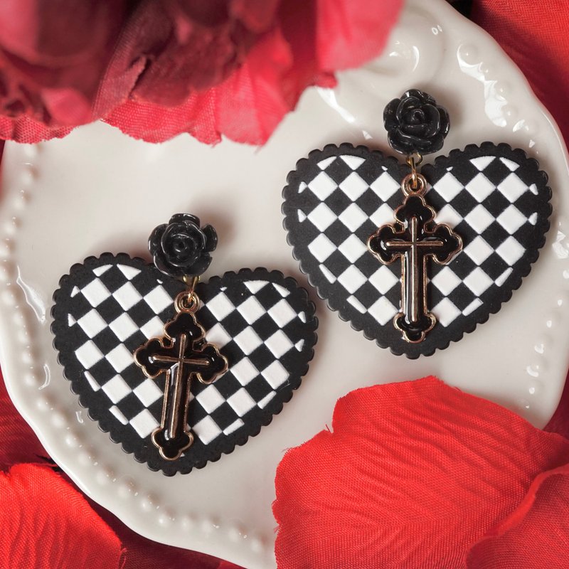 Gothic Heart Earrings - ต่างหู - พลาสติก สีดำ