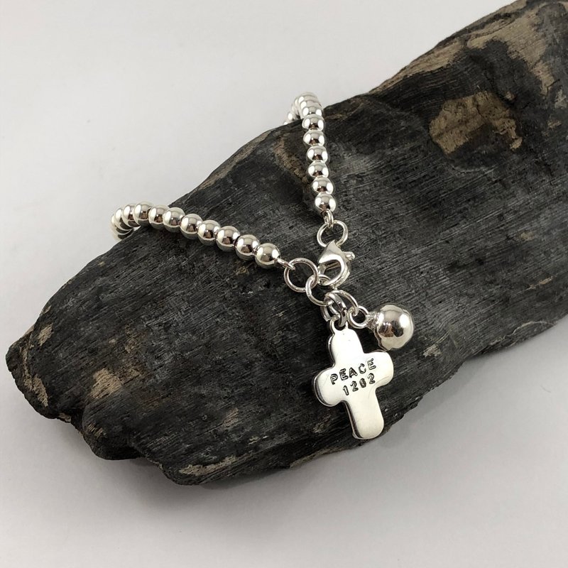 Customized Gift Full Moon Gift Sterling Silver Children's Cross Bracelet - สร้อยข้อมือ - เงินแท้ สีเงิน