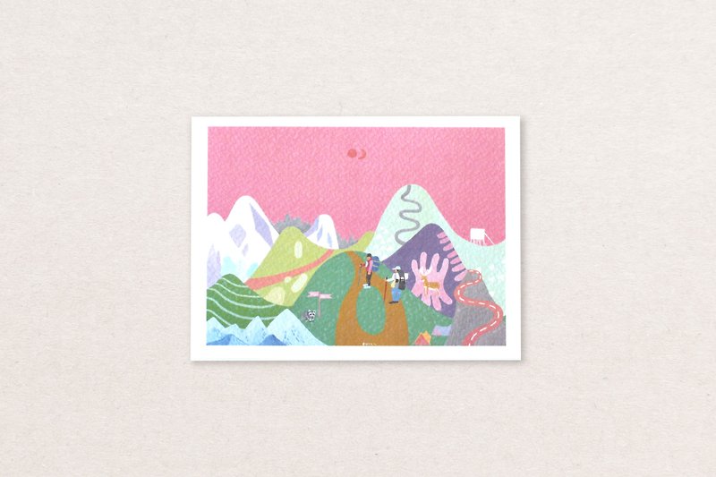 ピンクレンズシリーズポストカード_登山 - カード・はがき - 紙 ピンク