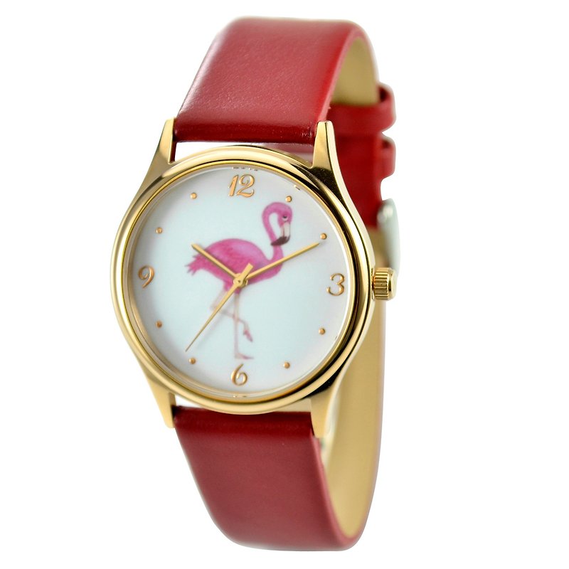 Flamingo Watch Red Band Unisex Free Shipping Worldwide - นาฬิกาผู้หญิง - โลหะ สีแดง