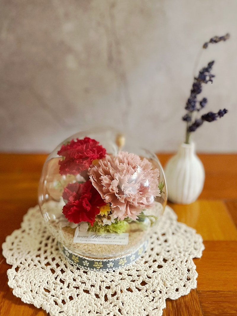 [Mother's Day Flower Gift] Eternal Carnation Glass Cup-Red Brown/Flower Gift/Glass Flower Cup - ช่อดอกไม้แห้ง - พืช/ดอกไม้ 