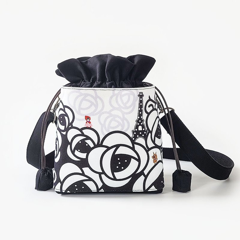 Candy drawstring bag waterproof bucket bag side backpack - Rose of Versailles Little Red Riding Hood Big Bad Wolf - Messenger Bags & Sling Bags - Cotton & Hemp White