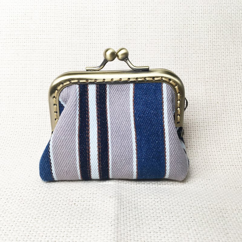 手作り綿の布の口金の財布 - 小銭入れ - コットン・麻 ブルー
