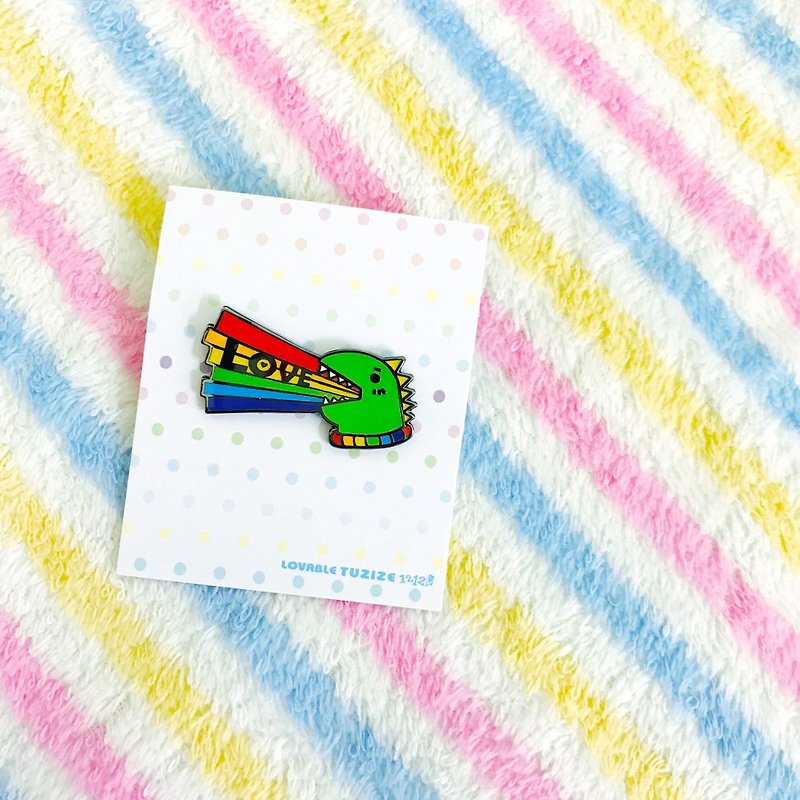 Metal brooch-rainbow series-rainbow dinosaur in the house - เข็มกลัด - โลหะ สีเขียว