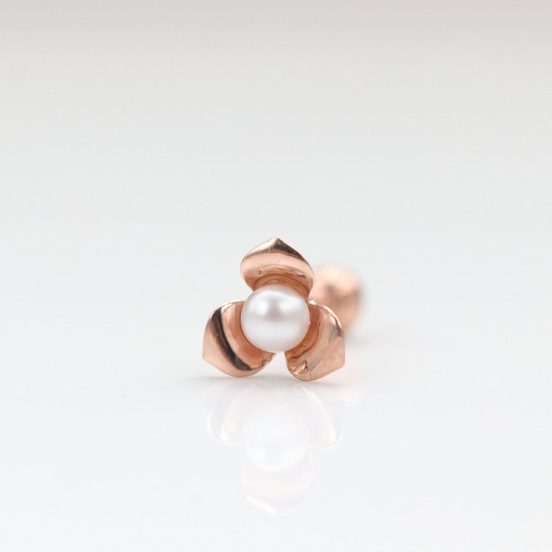 14K 珍珠花辦鎖珠耳環 (單個)耳骨 耳窩 不退色 - 耳環/耳夾/耳骨夾 - 貴金屬 金色