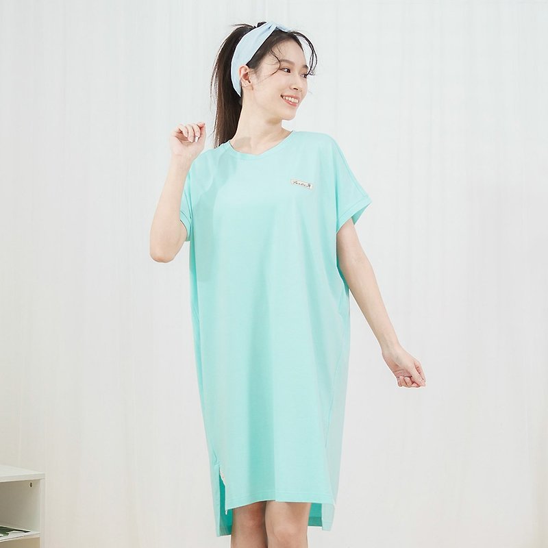 Sold out] Small lace short-sleeved off-the-shoulder dress home wear-UMORFIL-mint ice blue - ชุดนอน/ชุดอยู่บ้าน - ผ้าฝ้าย/ผ้าลินิน สีเขียว