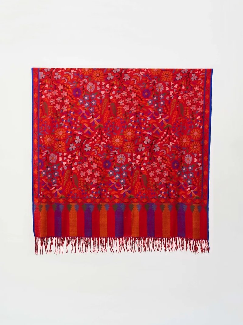 (In Stock) Premium Handwoven Kani Pashmina Shawl from Kashmir / Red - Knit Scarves & Wraps - Wool Red