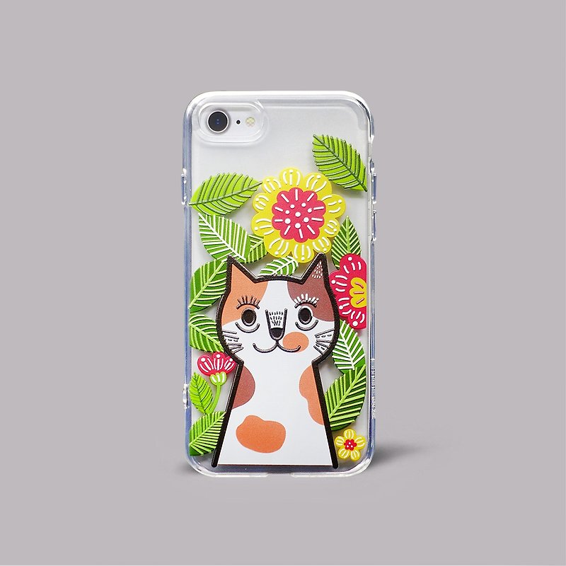iPhone SE2/7/8 Korean illustration cute cat soft transparent mobile phone case mobile phone case gift - Phone Cases - Silicone Transparent