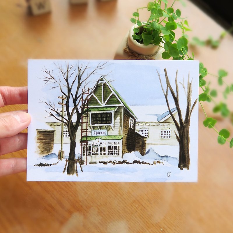 世界小屋-冬季的北海道開拓村 明信片 - 心意卡/卡片 - 紙 藍色