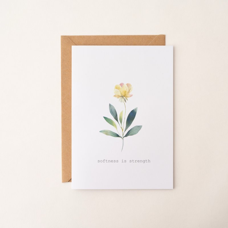花卉植物插畫祝福卡 生日卡 萬用卡 禮品卡 小卡 卡片 療癒 溫暖 - 卡片/明信片 - 紙 黃色