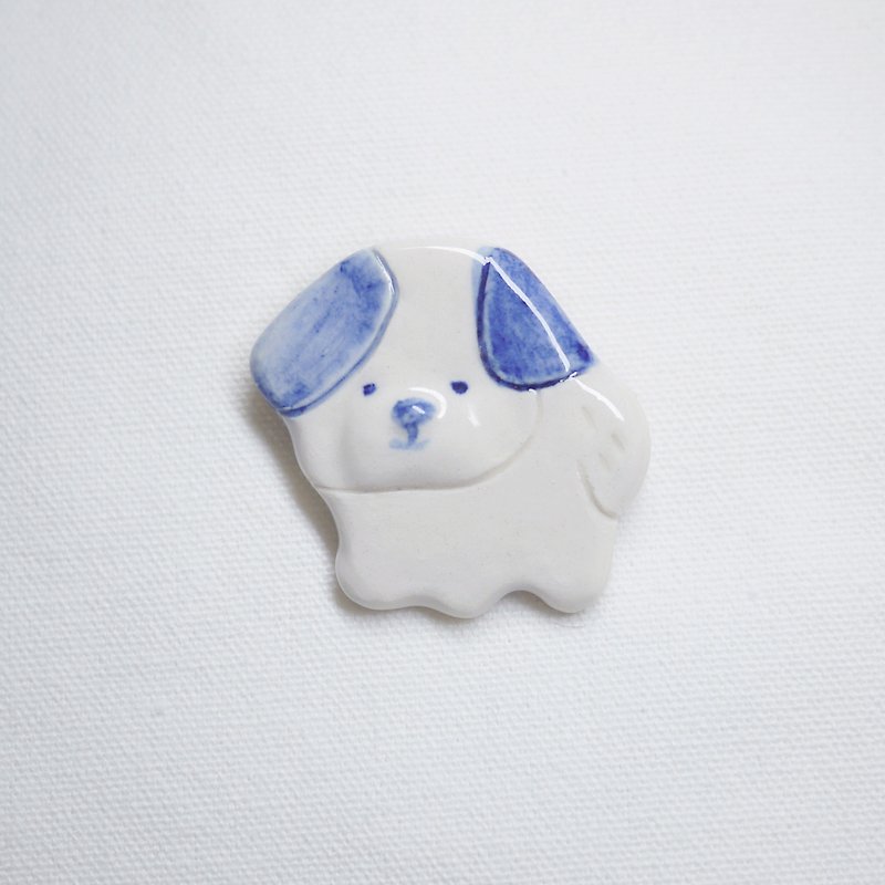 Puppy Shih Tzu brooch blue - Brooches - Porcelain Blue