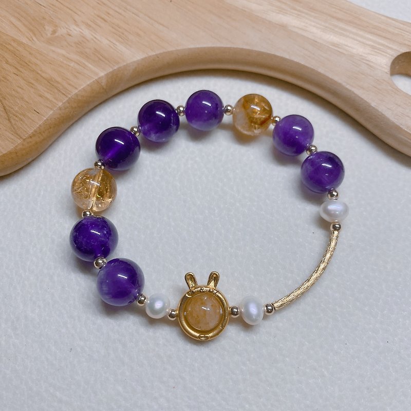 Elegant gorgeous solemn noble amethyst yellow assai color rabbit hair crystal pearl crystal bracelet - Bracelets - Crystal 