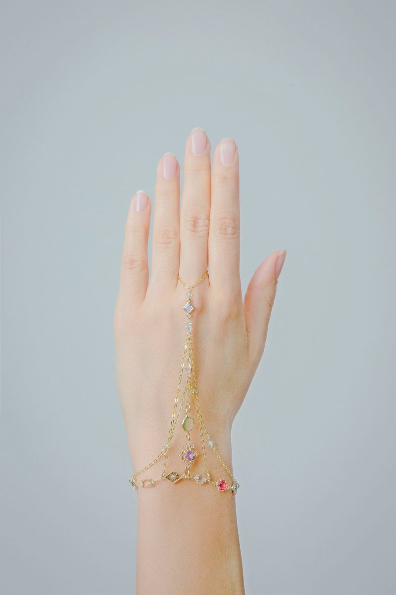 寶石礦洞S925鍍金T字手鏈 - 項鍊 - 黏土 多色