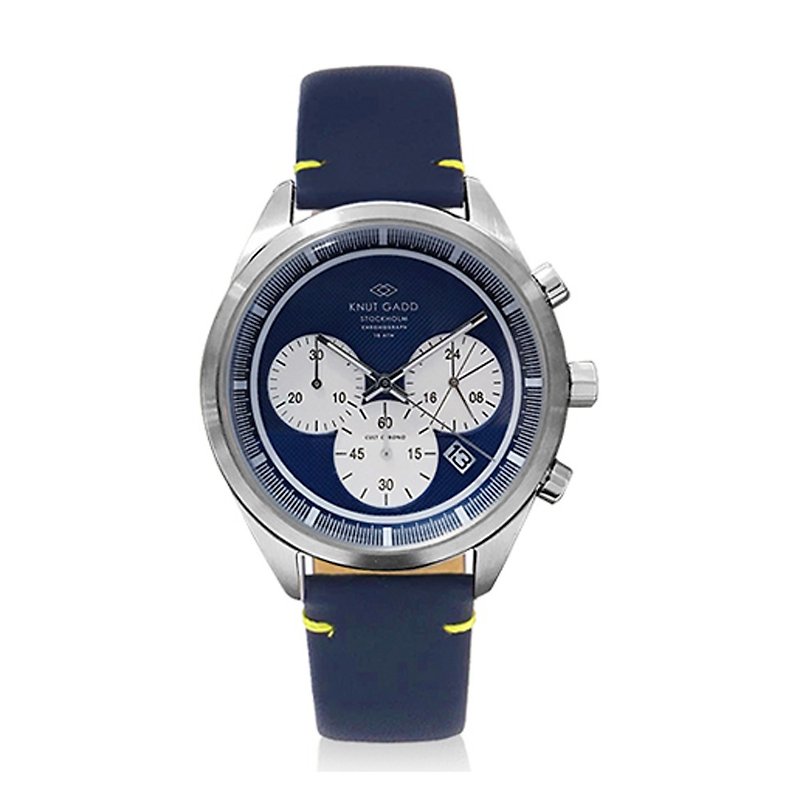 Swedish Design Watch Cult Chrono Three Eyes Chronograph Italian Leather Strap - Navy Blue - Men's & Unisex Watches - Genuine Leather 