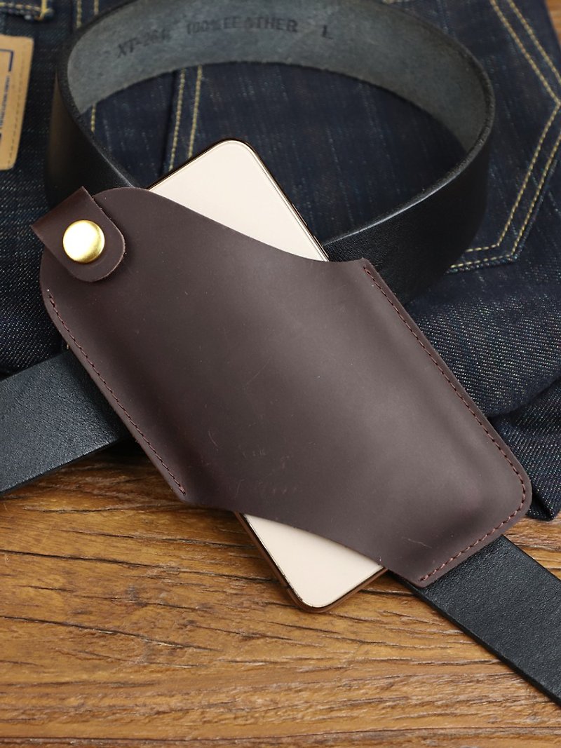 Genuine Leather Phone Case Handmade Phone Waist Bag Fit For 6.9'' Phone Holder - Phone Cases - Genuine Leather Brown