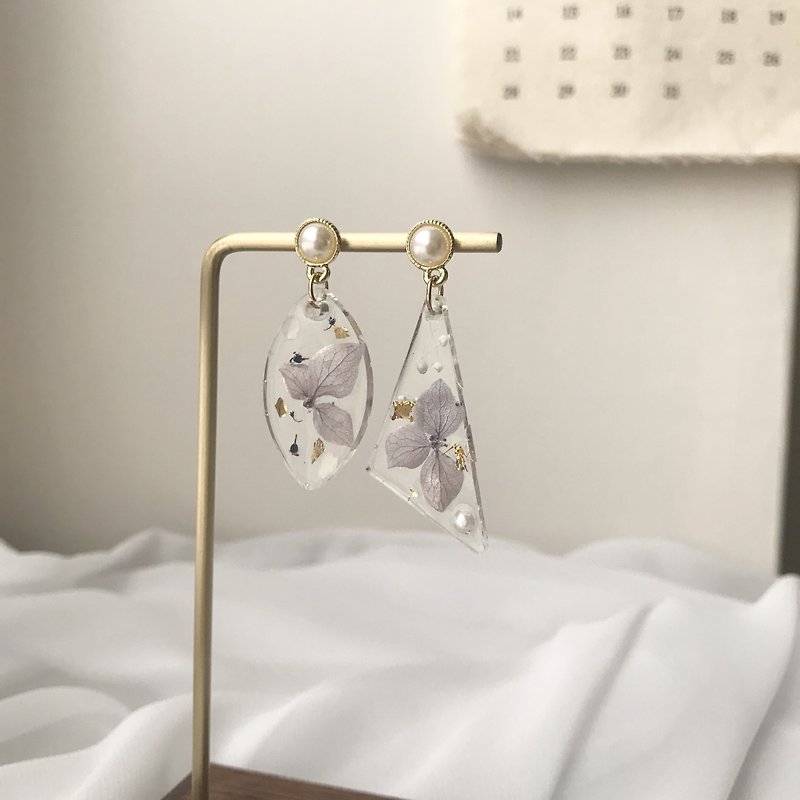 Temperament immortal flower earrings resin earrings real flower earrings Japanese resin Clip-On earrings