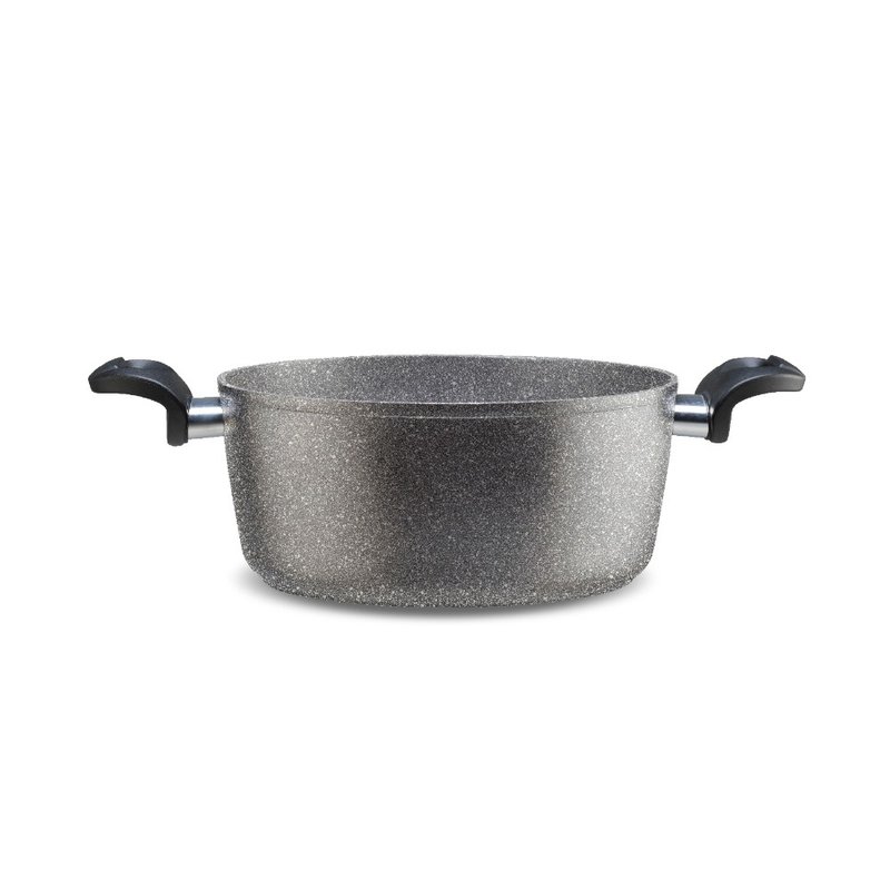 Italian UNION LINE natural stone double-ear pot (with lid) 24cm suitable for all stoves - เครื่องครัว - โลหะ สีเทา