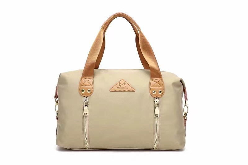 Simple and large capacity Boston bag / waterproof handbag / shoulder bag - apricot - กระเป๋าแมสเซนเจอร์ - วัสดุกันนำ้ สีทอง