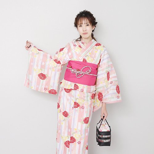 fuukakimono 日本 和服 梭織 女性 浴衣 腰封 2件組 F Size x26-5a yukata