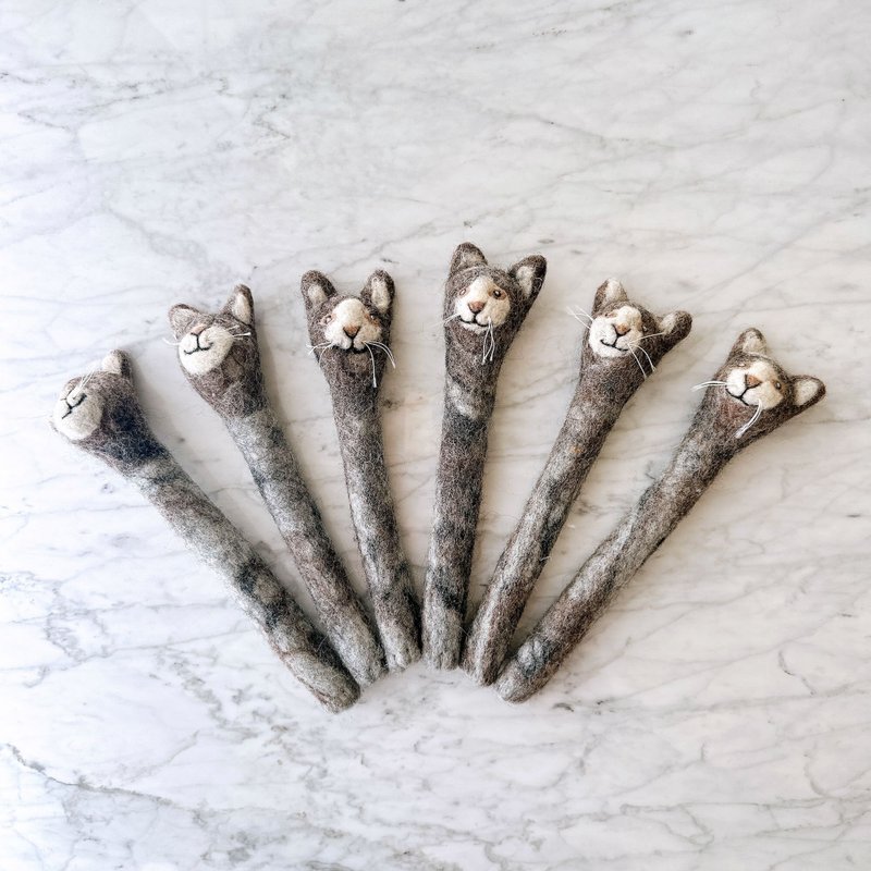 貓咪筆套 羊毛氈筆套 羊毛氈文具 開學文具 - 鉛筆盒/筆袋 - 羊毛 灰色