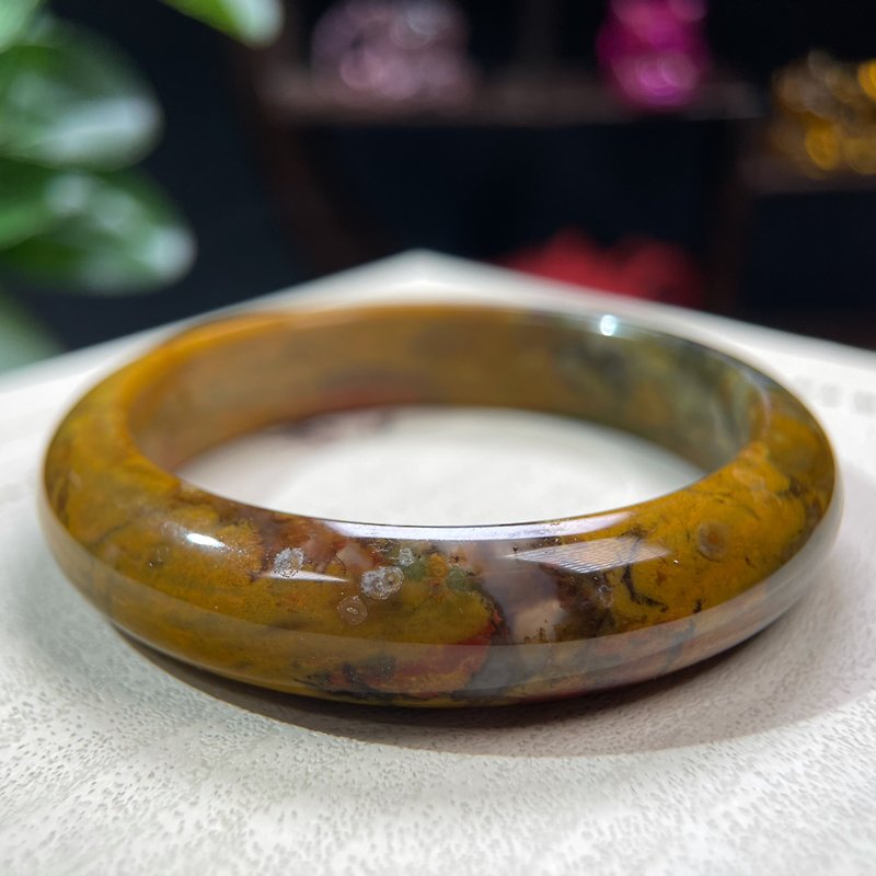 Ocean jasper bracelet 56+MM old material jade, strong and colorful oil painting wind fish roe material chalcedony bracelet ice and gorgeous - สร้อยข้อมือ - เครื่องประดับพลอย 