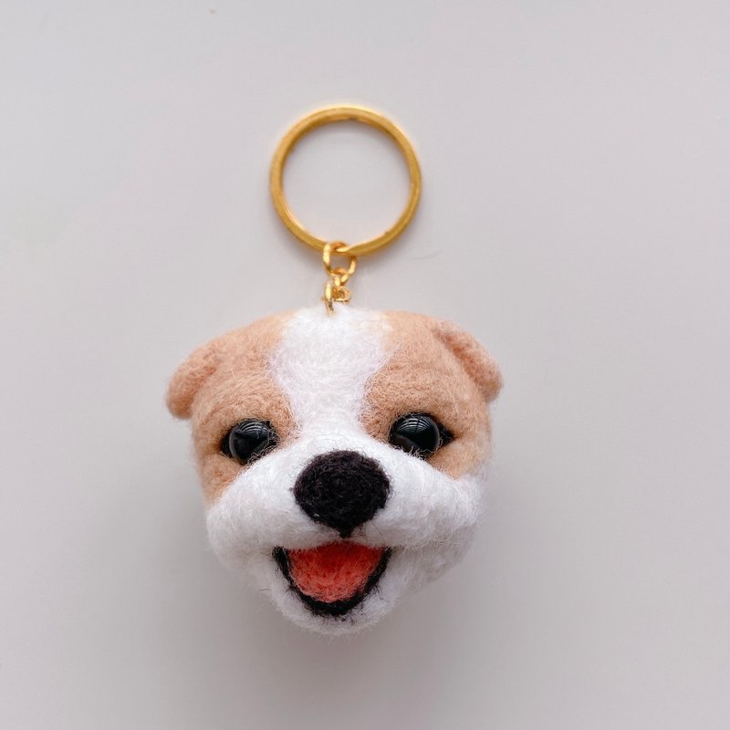 Customized pet Jack Russell head wool felt key ring pin identification card holder - Keychains - Wool 