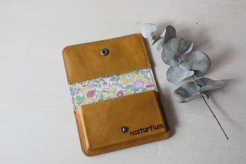 Card Case yellow of cow leather and Liberty print - อื่นๆ - หนังแท้ สีเหลือง