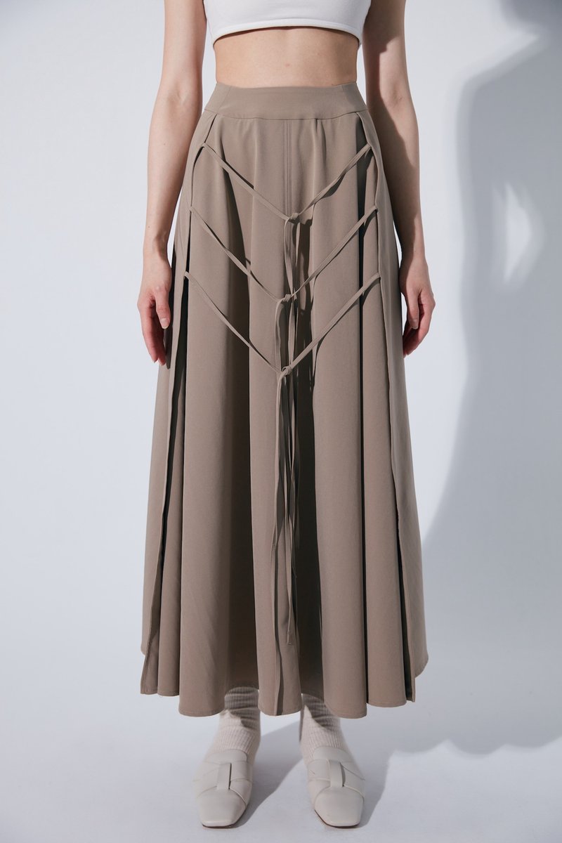 正反兩穿片裙 - 裙子/長裙 - 聚酯纖維 卡其色