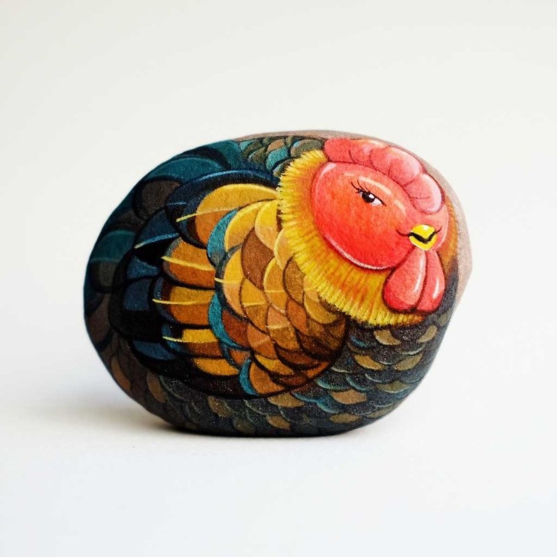 Chicken stone painting original art. - 公仔模型 - 石頭 紅色