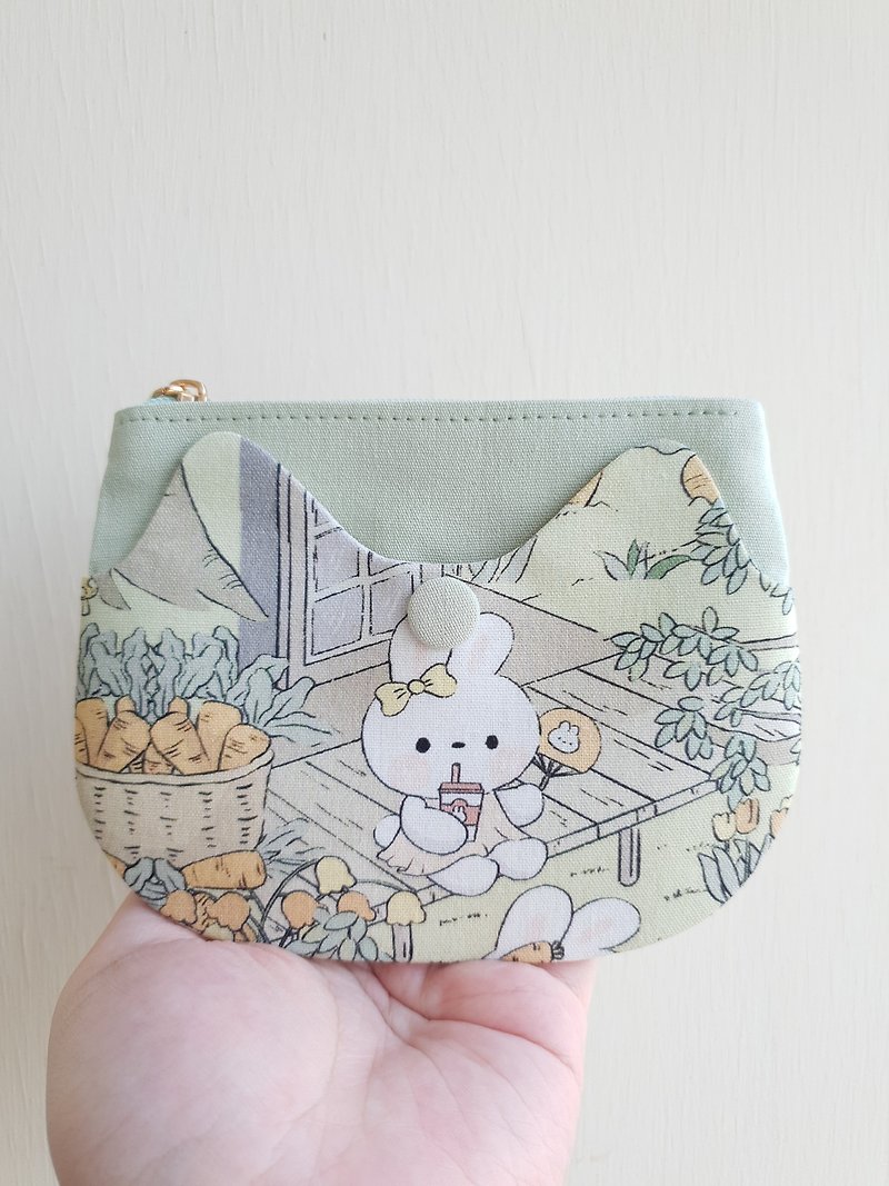 Bunny Cat Ear Coin Purse – Yingche Jiasui - กระเป๋าใส่เหรียญ - ผ้าฝ้าย/ผ้าลินิน สีเขียว