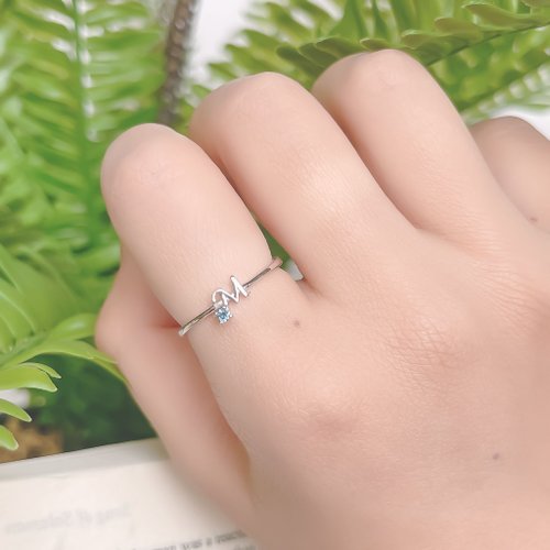 喜羊羊happy sheep jewelry 天然石925純銀英文字母戒指 M