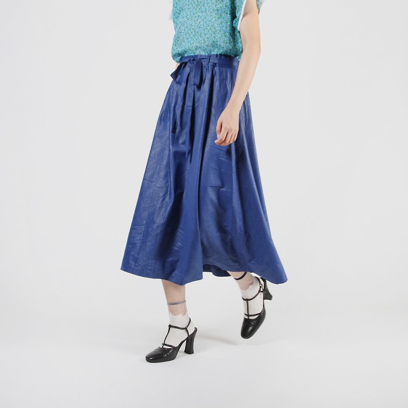 【蛋植物古着】海藍物語素色綁帶古著裙 - 裙子/長裙 - 聚酯纖維 藍色