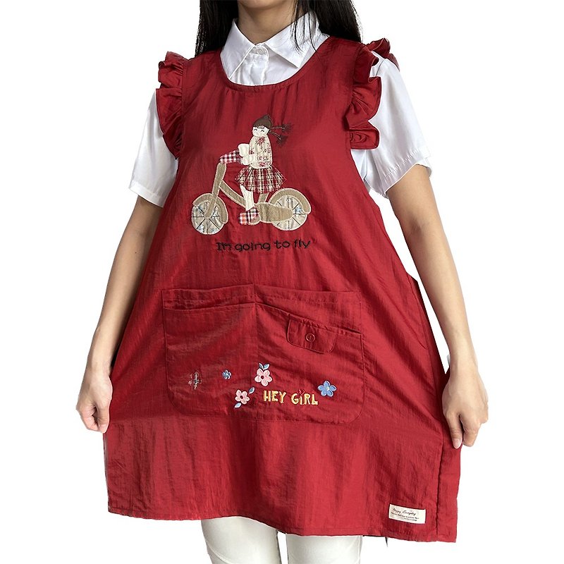 Mercerized cotton bicycle girl's 4-pocket apron - red - ผ้ากันเปื้อน - วัสดุอื่นๆ 