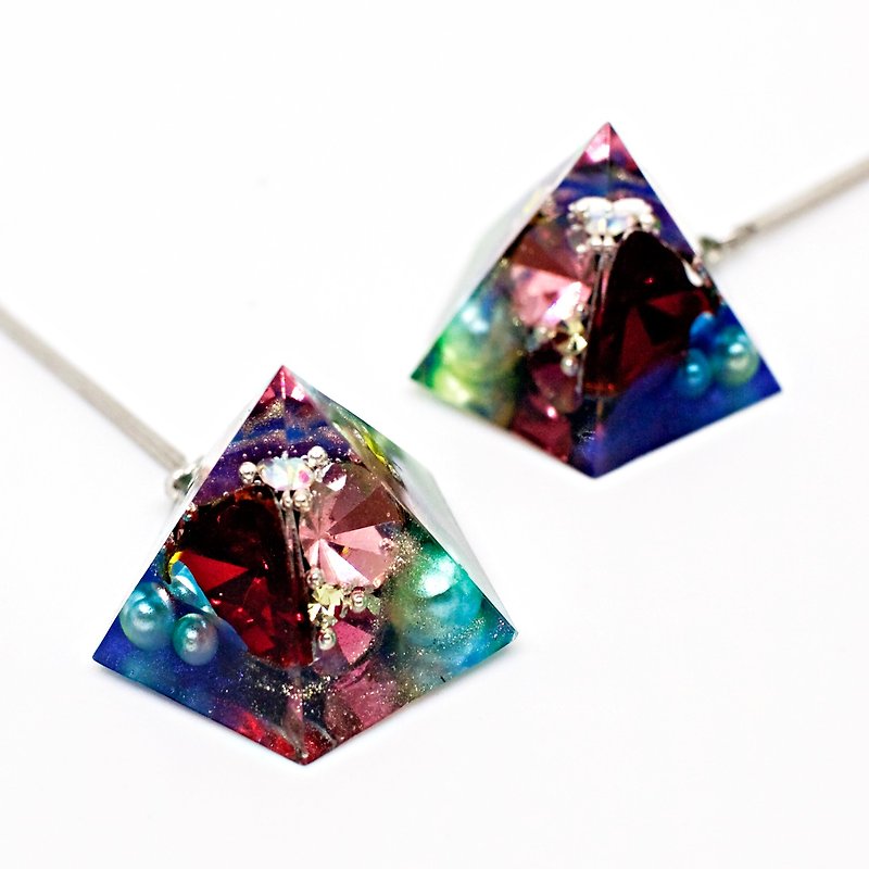 Pentagon Dangle Earrings (Neptunus) - Earrings & Clip-ons - Resin Multicolor