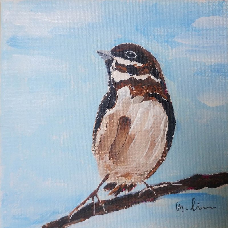 Original oil painting of a little sparrow with big feet. Unique. Own it now. - Items for Display - Cotton & Hemp 