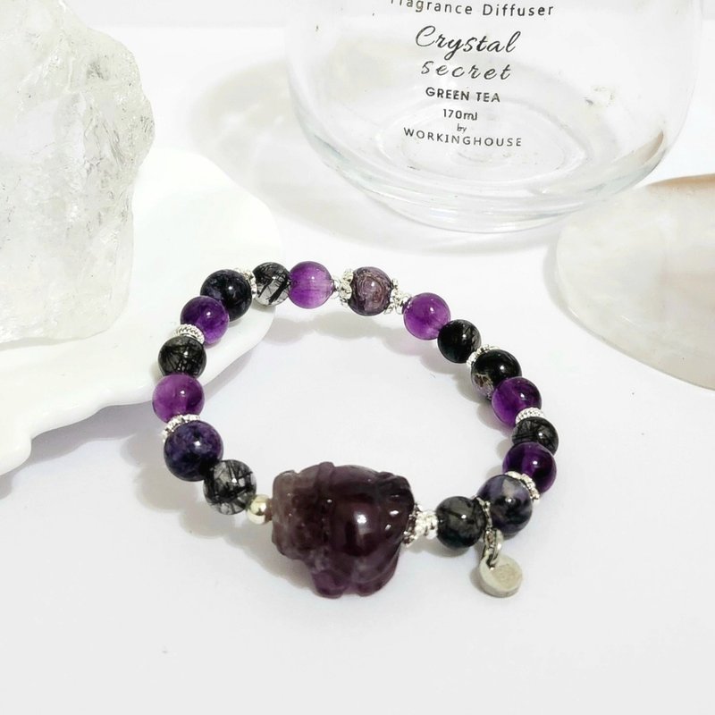 紫螢石龍龜設計手鍊/得人緣、開智慧、避邪防小人之水晶 - 手鍊/手環 - 水晶 紫色
