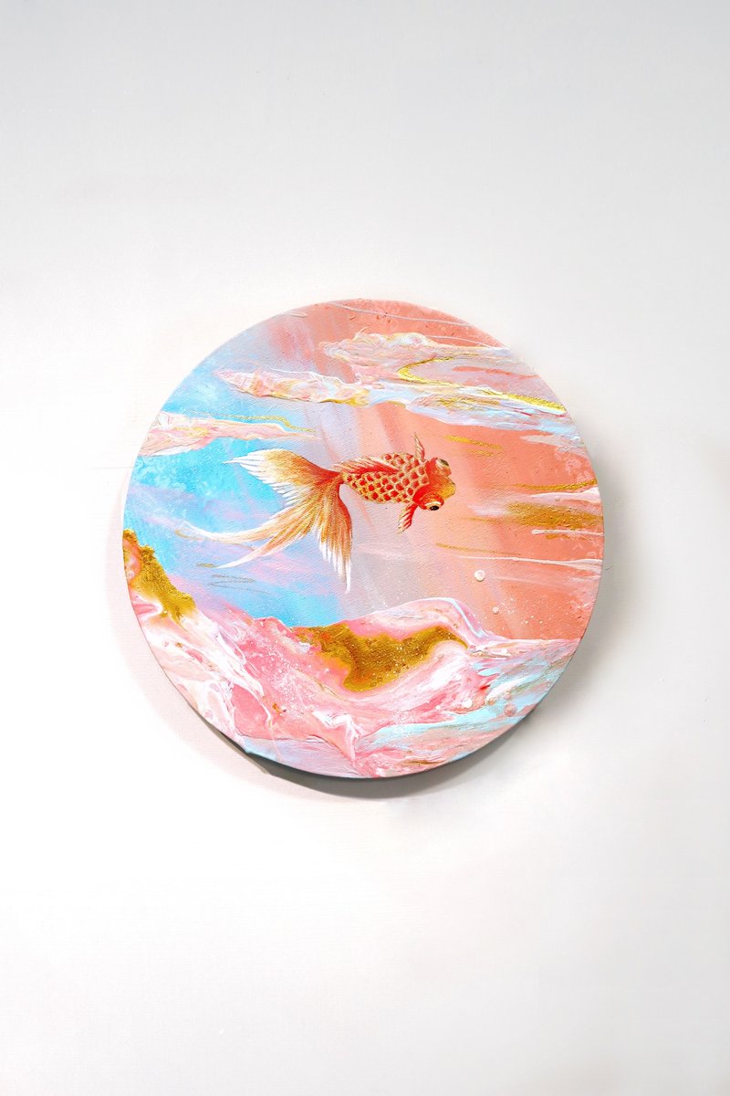 金魚流體畫 掛畫裝飾 體驗 藝術品 創作 療癒 金色 - 插畫/繪畫/寫字 - 顏料 