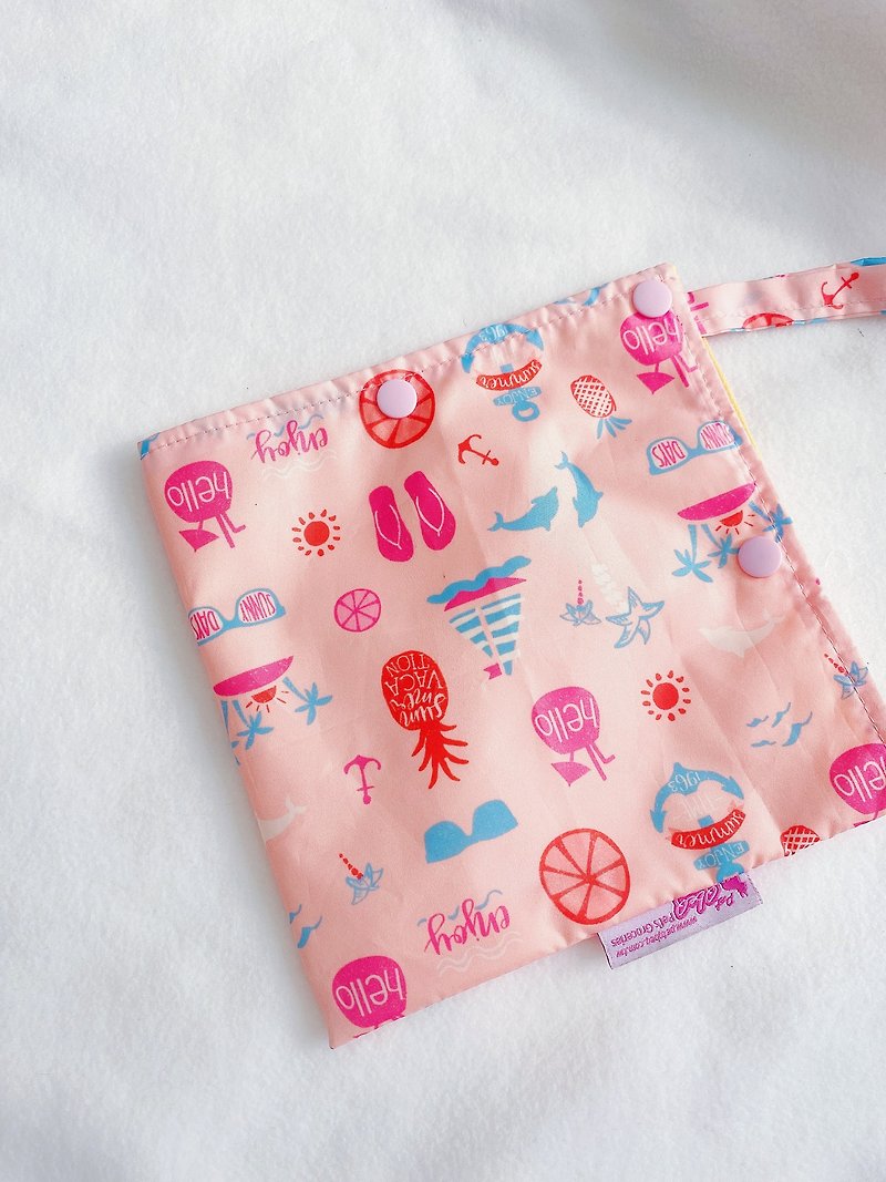Pink navy handmade food bag L-shaped convenient Korean fabric & U.S. certified food fabric - Lunch Boxes - Other Materials 