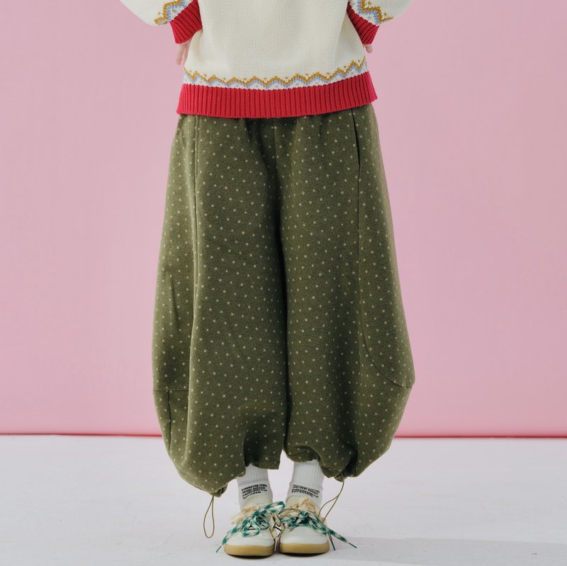 Japanese niche green bloomers/warm pants - Women's Pants - Other Materials Green