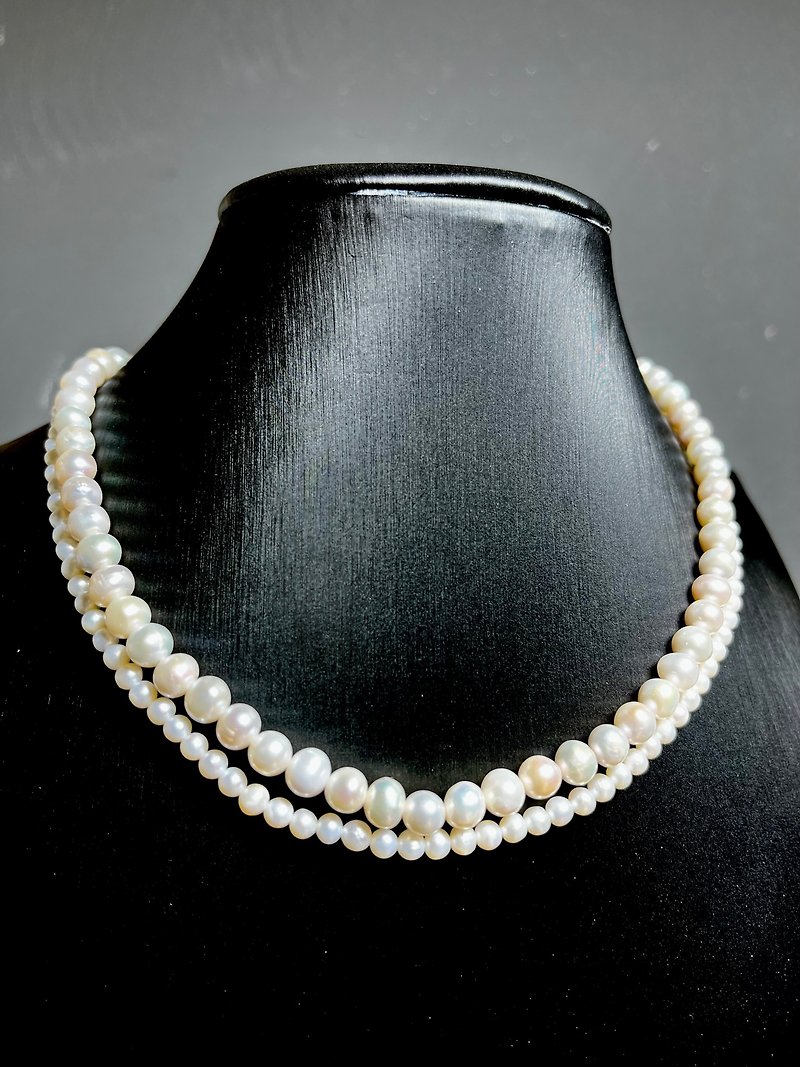 メッピー 2連シンプル天然パールネックレス - ネックレス - 真珠 ホワイト
