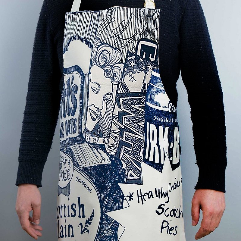 英國Gillian Kyle蘇格蘭早餐普普風圖騰 廚房工作圍裙-現貨 - 圍裙 - 棉．麻 藍色