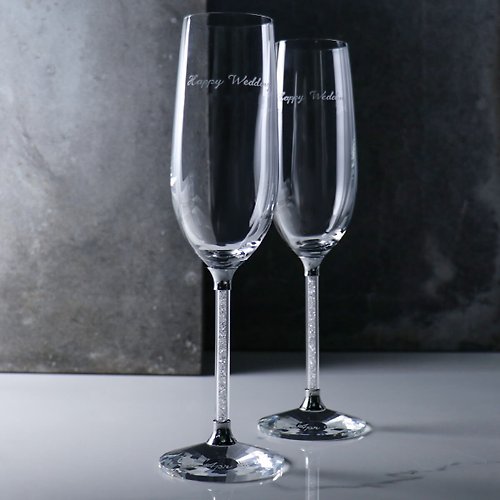 MSA玻璃雕刻 (一對價) 230cc【卡薩布蘭卡婚禮】滿鑽香檳結婚對杯