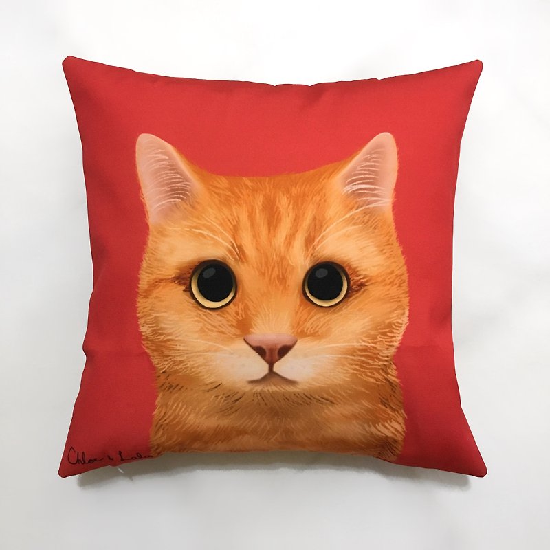 王ハオ大きな枕 - オレンジ色の猫 - 枕・クッション - ポリエステル レッド