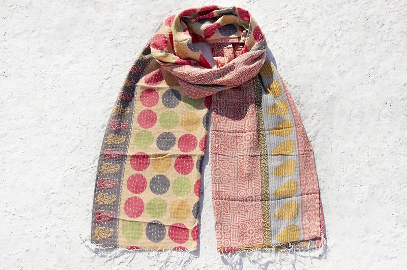 Valentine's Day gift ideas Sew yarn Li Bu scarf / scarf embroidery / embroidered scarves / scarves line hand-stitched saree / stitching yarn Li Bu - forest foliage + pop style dot - Scarves - Cotton & Hemp Multicolor