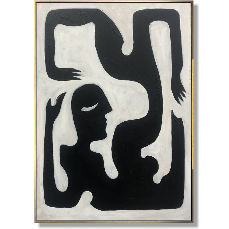 Extra Large Painting on Canvas Abstract Black And White Painting Figurative Artw - 壁貼/牆壁裝飾 - 壓克力 黑色