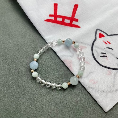 Hoshino Jewelry Kan 白晶 海藍寶 開運 守護淨化 天然水晶 日本手作 禮物 能量石手鍊